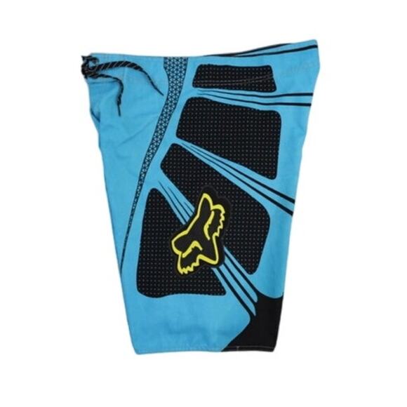 Vintage Y2K FOX MZ Turquoise and Black Board Surfer Drawstring Shorts Size 34 - Picture 3 of 6